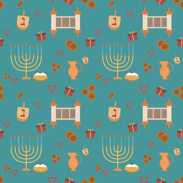 Hanukkah holiday flat design icons seamless pattern