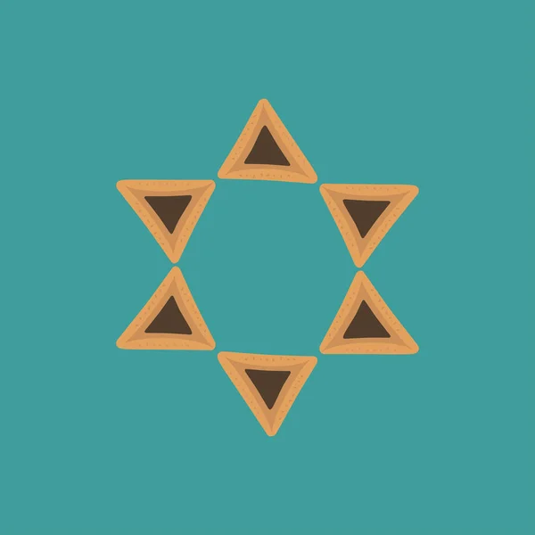 Purim tatil düz tasarım simgeler hamantashs Davut yıldızı s — Stok Vektör