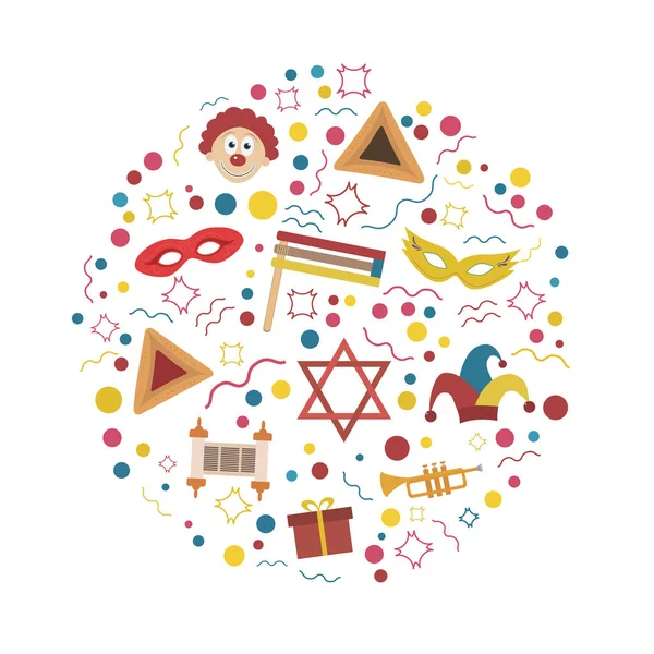 Purim ünnep, lapos design ikonok beállítása, a kerek — Stock Fotó