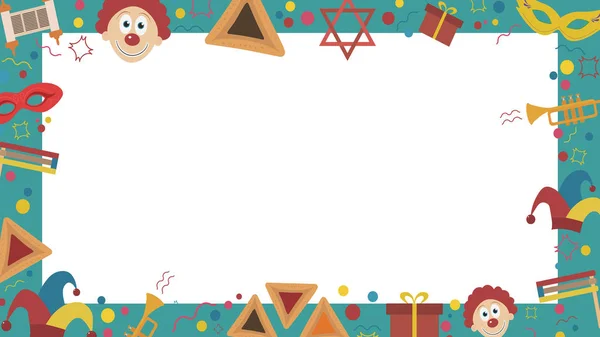 Purim tatil düz tasarım simgeler ile çerçeve