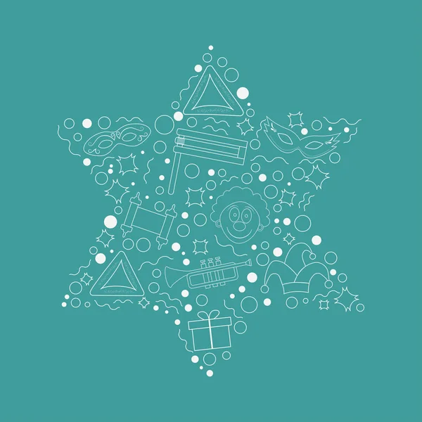 Εικόνες λευκή λεπτή γραμμή επίπεδη σχεδίαση διακοπών Purim οριστεί στο αστέρι της d — Διανυσματικό Αρχείο