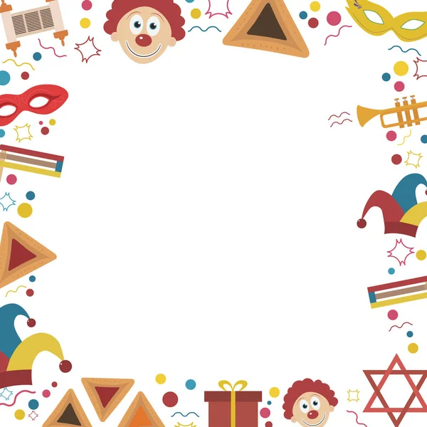 Rám s purim holiday flat design ikony — Stockový vektor