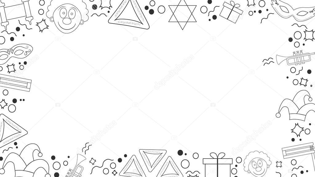 Frame with purim holiday flat design black thin line icons