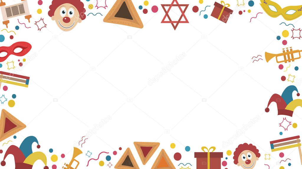 Frame with purim holiday flat design icons