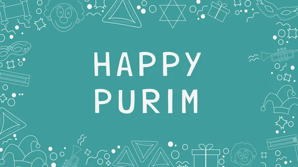 Ram med purim semester platt design vit tunn linje ikoner med — Stock vektor