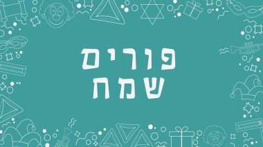 Purim tatil düz tasarım beyaz ince çizgi kutsal kişilerin resmi ile çerçeveli 