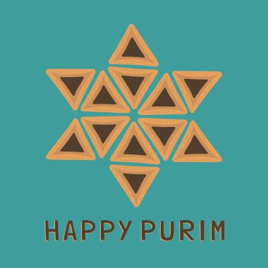 Purim tatil düz tasarım simgeler hamantashs Davut yıldızı s