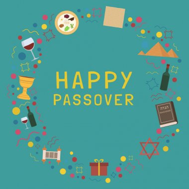 Fısıh Bayramı tatil düz tasarım simgeler engli içine metin çerçevesiyle