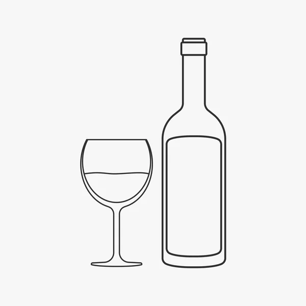 Anggur botol & kaca ikon desain pinggiran hitam rata - Stok Vektor