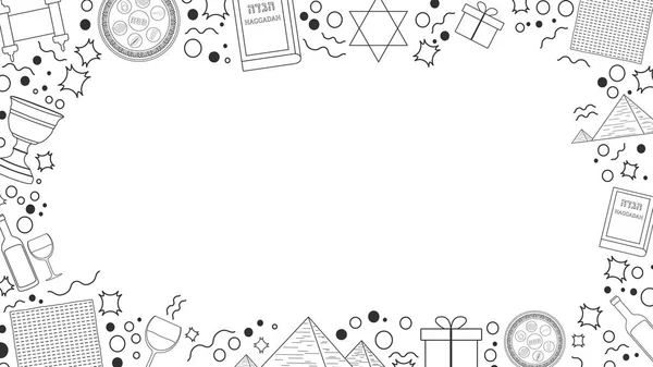 Quadro com Passover férias design plano ícones linha fina preta — Vetor de Stock