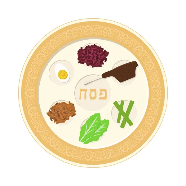 Passover holiday seder plate flat design icon — Stock Vector