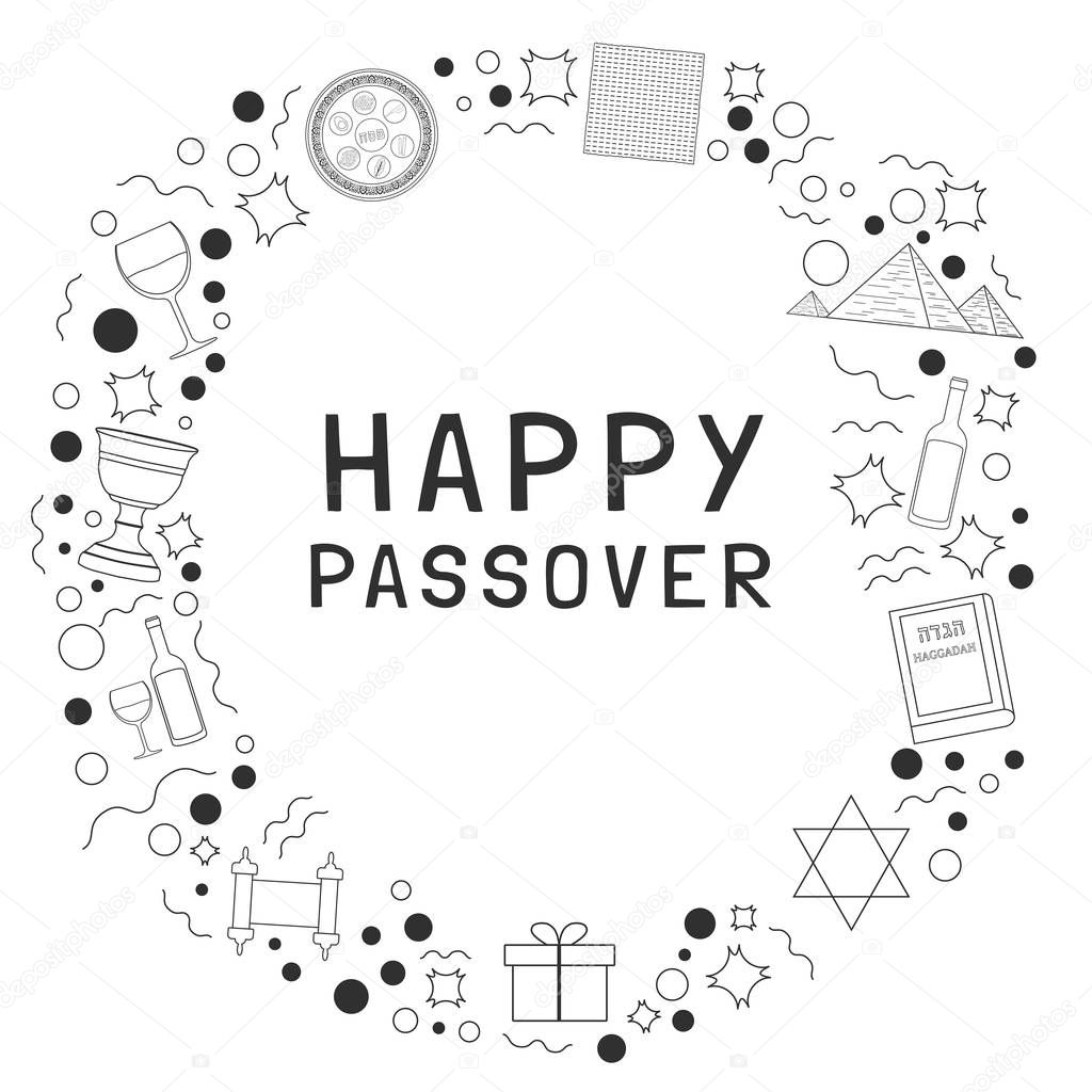 Frame with Passover holiday flat design black thin line icons wi
