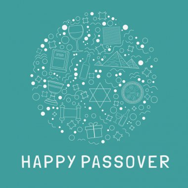 Fısıh Bayramı tatil düz tasarım beyaz ince çizgi Icons set yuvarlak 