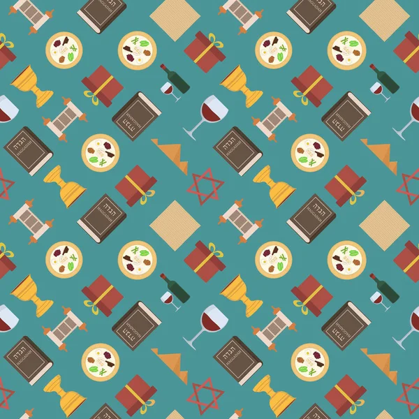 Passover holiday flat design icons seamless pattern — Stock Vector