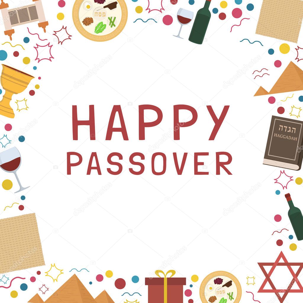 Frame with Passover holiday flat design icons with text in engli