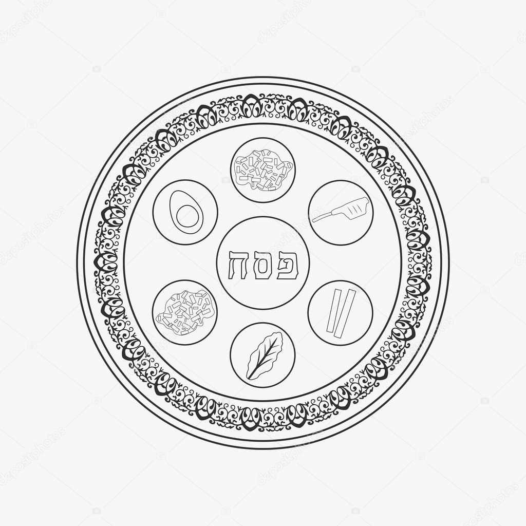 Passover holiday seder plate flat black outline design icon