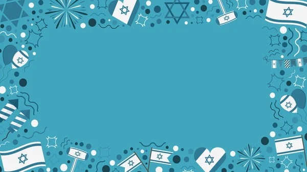 Moldura com ícones de design plano feriado do Dia da Independência de Israel — Vetor de Stock