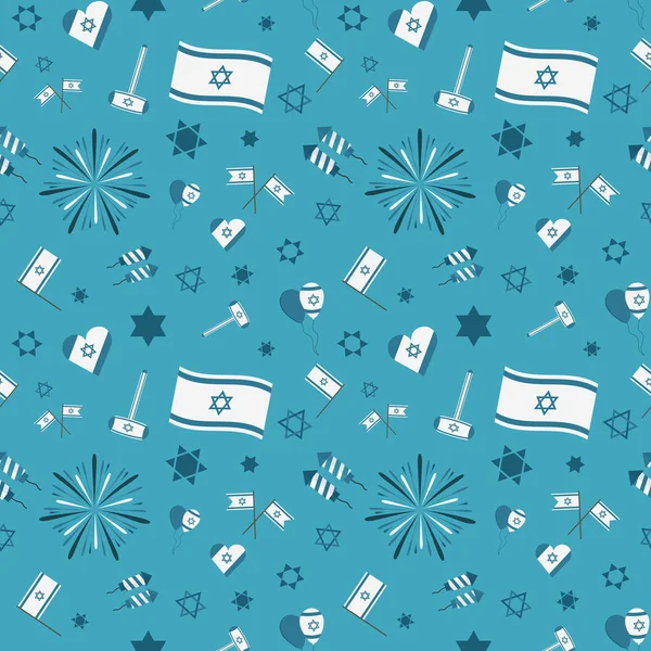 Israel Día de la Independencia vacaciones diseño plano iconos sin fisuras patte — Vector de stock