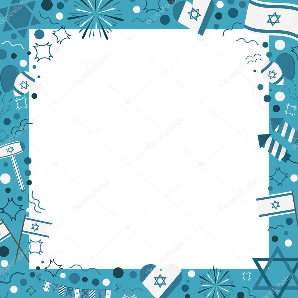 Frame with Israel Independence Day holiday flat design icons