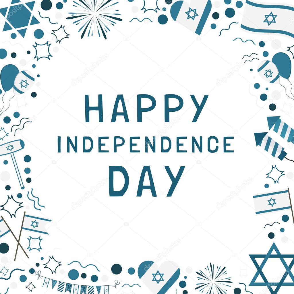 Frame with Israel Independence Day holiday flat design icons wit