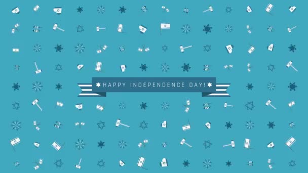 Israel Día de la Independencia vacaciones plano diseño animación fondo con símbolos tradicionales y texto en inglés — Vídeos de Stock