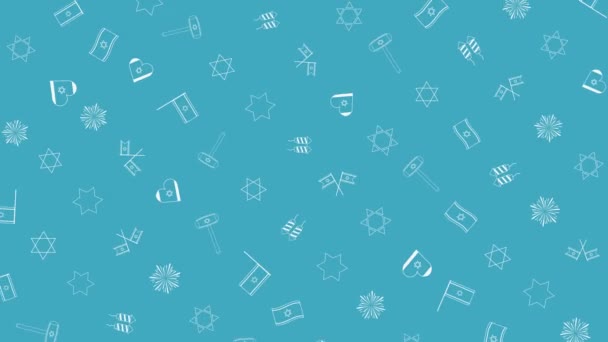 Israël Independence Day vacances plat design animation fond avec des symboles d'icône de contour traditionnels — Video