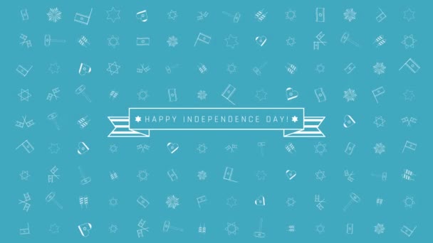Israel Independence Day holiday flat design animation background with traditional outline icon symbols and english text — Stock Video