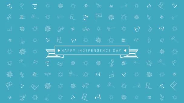 Israel Unabhängigkeit Tag Urlaub Wohnung Design Animation Hintergrund mit traditionellen Umrissen Symbol Symbole und englischer Text — Stockvideo