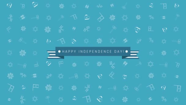 Israël Independence Day vacances plat design animation fond avec des symboles d'icône de contour traditionnels et texte anglais — Video