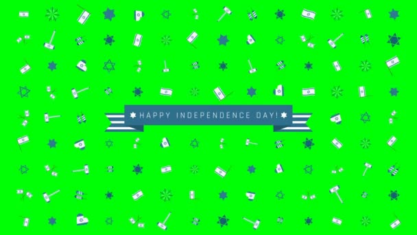 Feriado Dia da Independência de Israel design plano de fundo de animação com símbolos tradicionais e texto em inglês — Vídeo de Stock