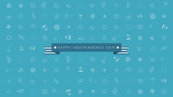День независимости Израиля праздник плоский дизайн анимационный фон с традиционными символами контура иконки и английский текст — стоковое видео