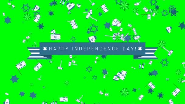 Israël Independence Day vacances plat design animation fond avec des symboles traditionnels et texte anglais — Video