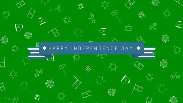 Israel Día de la Independencia vacaciones plano diseño animación fondo con símbolos de iconos esquema tradicional y texto en inglés — Vídeo de stock
