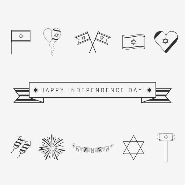 Dzień Niepodległości Izraela holiday flat design czarna cienka linia ikona — Wektor stockowy