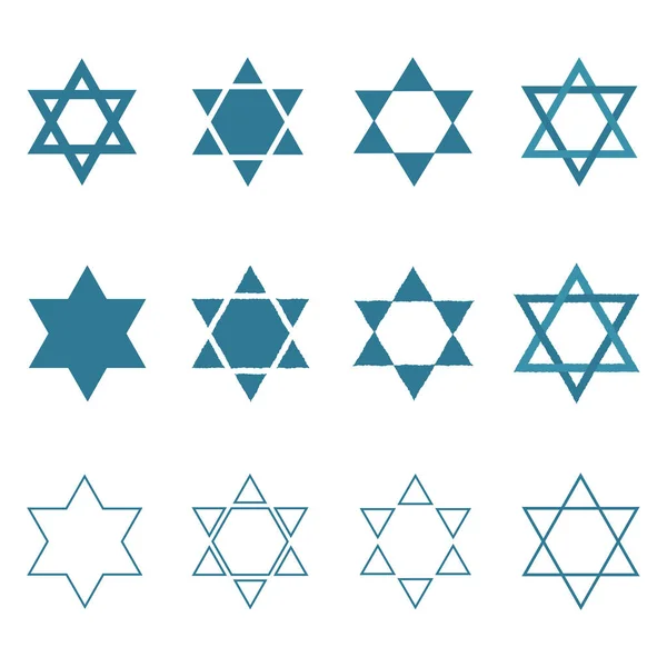 Star of david shape icon set in flat and outline design — Stock Vector