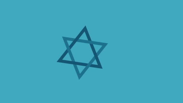 Animerad, animation, tecknad, firande, kultur, dekoration, design, platt, holiday, ikon, illustration, infographic, israel, judar, judendom, loop, religion, religiös, tecken, symbolen, tradition, traditionella, koncept, festival, festlig, Israel, alfakanal, motion graphic, andlighet, andliga, nationella, nation, tro, chassidisk, Davidsstjärnan, Jude, star, blå, form, element, web, grafik, hexagram, konst, stil, hopp, davidsstjärna, självständighet, dag, långa skugga — Stockvideo