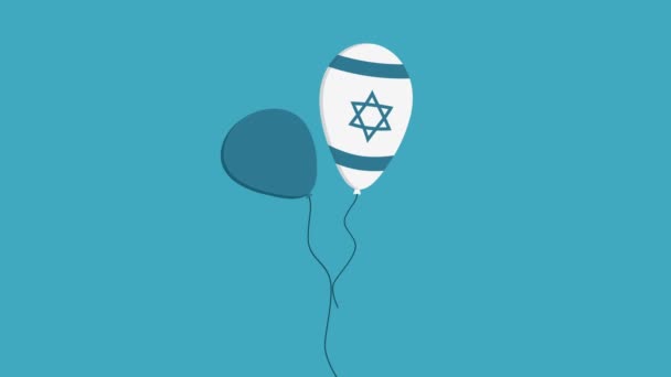 Israel, tag, unabhängigkeit, flagge, national, ballon, illustration, dekoration, symbol, feiertag, luft, feier, weiß, design, israeli, patriotisch, patriotismus, blau, party, stolz, symbolisch, jüdisch, traditionell, judentum, feiern, patriot, grafik, kultur, star of david, element, festlich, konzept, flach, kampagne, wahl, event, cartoon, icon, streifen, geburtstag, glücklich, helium, feiern, animiert, animation, schleife, alpha channel, motion graphic, long shadow, festival — Stockvideo