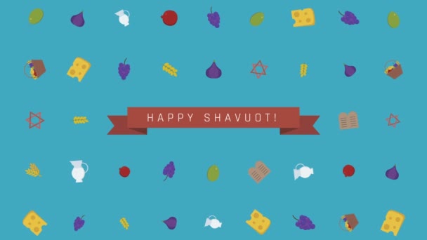 Shavuot vacaciones plano diseño animación fondo con símbolos tradicionales y texto en inglés — Vídeos de Stock