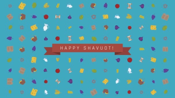 Shavuot holiday flat design animation hintergrund mit traditionellen symbolen und englischem text — Stockvideo