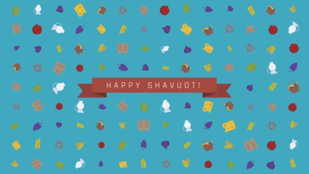 Shavuot 假日平面设计动画背景与传统符号和英文文本 — 图库视频影像