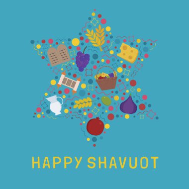 Shavuot tatil düz Davut yıldızı şekil zekâ tasarım Icons set