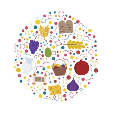 Yuvarlak şeklinde Shavuot tatil düz tasarım Icons set