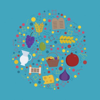 Yuvarlak şeklinde Shavuot tatil düz tasarım Icons set