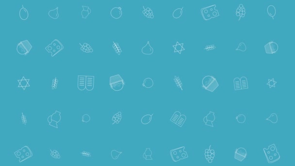 Shavuot vacaciones plano de diseño de animación de fondo con símbolos de iconos esquema tradicional — Vídeo de stock