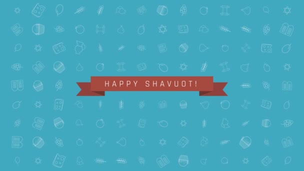 Shavuot vacances plat fond d'animation de conception avec des symboles d'icône de contour traditionnels et texte anglais — Video