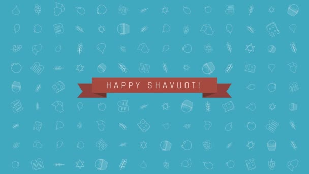 Shavuot vacances plat fond d'animation de conception avec des symboles d'icône de contour traditionnels et texte anglais — Video