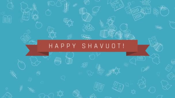 Shavuot holiday flat design animation hintergrund mit traditionellen umrisssymbolen und englischem text — Stockvideo
