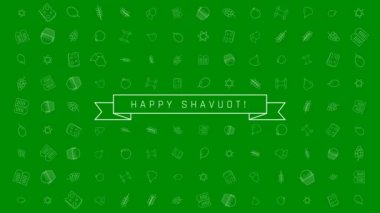 Shavuot tatil düz tasarım animasyon arka plan ile geleneksel anahat simgesini simgeleri metinle İngilizce 