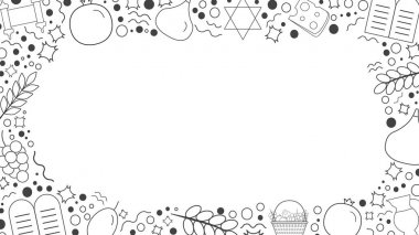 Çerçeve ile Shavuot tatil düz tasarım siyah ince çizgi kutsal kişilerin resmi