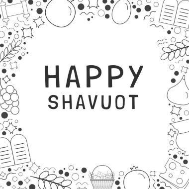 İnce çizgi simgeler zekâ Shavuot tatil düz tasarım siyah çerçeveli